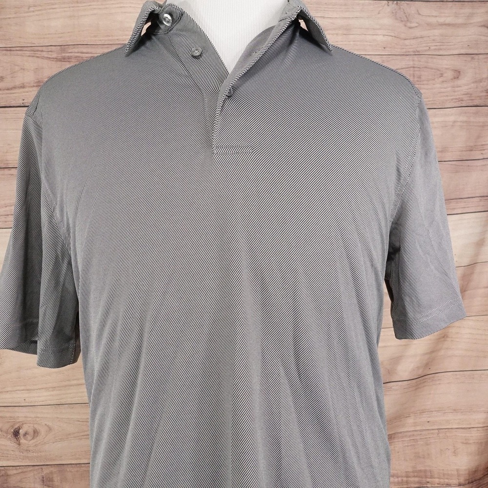 Roundtree & Yorke Polo Shirt Mens L Gray Striped Performance Golf Jersey